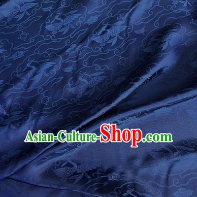 Navy China Classical Wild Goose Hold Reed Pattern Cheongsam Cloth Traditional Design Mulberry Silk Jacquard Satin Fabric