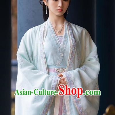 China Romantic TV Series New Life Begins Princess Li Wei Clothing Ancient Court Lady Costumes Blue Hanfu Dress
