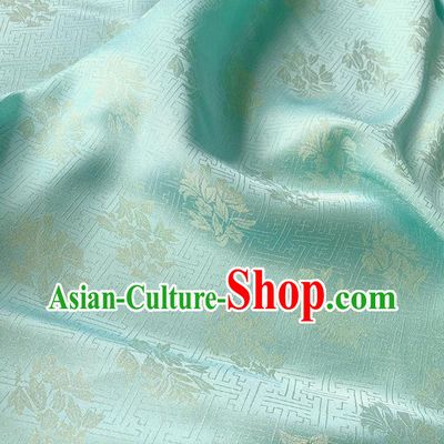 Light Cyan China Traditional Jacquard Crepe Mulberry Silk Classical Trumpet Creeper Design Cloth Hanfu Fabric
