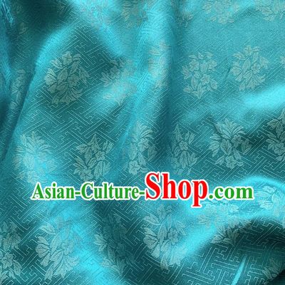 Peacock Blue China Hanfu Fabric Traditional Jacquard Crepe Mulberry Silk Classical Trumpet Creeper Design Cloth