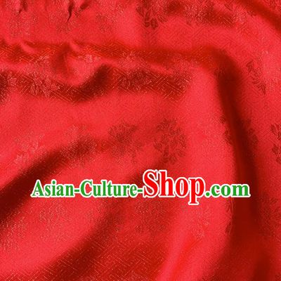 Red China Classical Trumpet Creeper Design Cloth Hanfu Fabric Traditional Jacquard Crepe Mulberry Silk