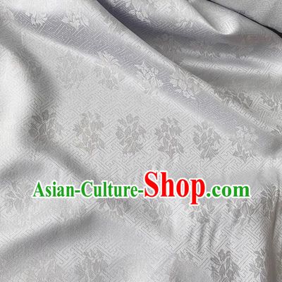 Silver China Traditional Jacquard Crepe Cloth Mulberry Silk Classical Trumpet Creeper Pattern Hanfu Fabric