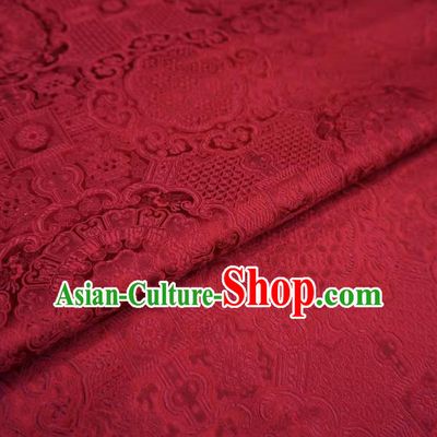 Deep Red China Traditional Brocade Fabric Classical Treasure Round Pattern Design Cloth Hanfu Drapery