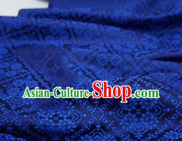Royal Blue China Hanfu Drapery Traditional Brocade Fabric Classical Rhombus Flower Pattern Design Cloth Royal Blue China Hanfu Drapery Traditional Brocade Fabric Classical Rhombus Flower Pattern Design Cloth