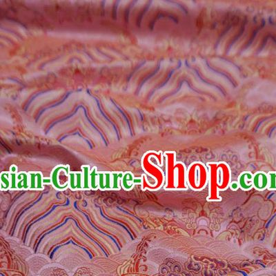 Pink China Ancient Dress Drapery Traditional Brocade Fabric Classical Waves Pattern Design Cloth
