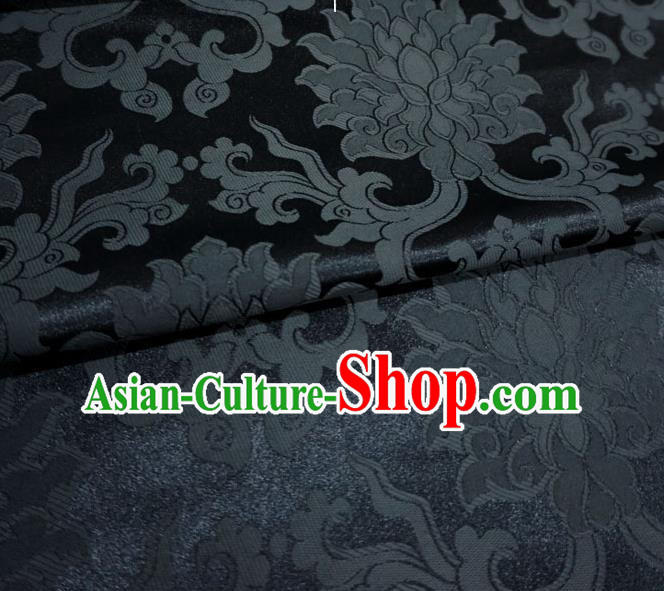 Black China Classical Passion Flower Pattern Design Cloth Tibetan Dress Drapery Traditional Brocade Fabric Black China Classical Passion Flower Pattern Design Cloth Tibetan Dress Drapery Traditional Brocade Fabric
