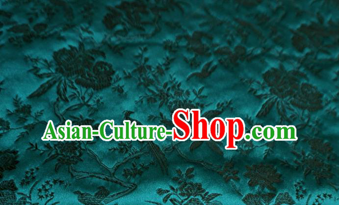Peacock Green China Tang Suit Drapery Traditional Brocade Fabric Classical Flower Bird Pattern Design Cloth Peacock Green China Tang Suit Drapery Traditional Brocade Fabric Classical Flower Bird Pattern Design Cloth