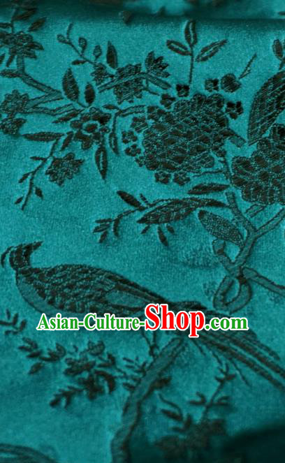Peacock Green China Tang Suit Drapery Traditional Brocade Fabric Classical Flower Bird Pattern Design Cloth Peacock Green China Tang Suit Drapery Traditional Brocade Fabric Classical Flower Bird Pattern Design Cloth