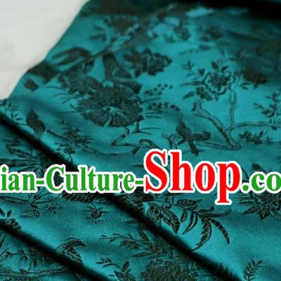 Peacock Green China Tang Suit Drapery Traditional Brocade Fabric Classical Flower Bird Pattern Design Cloth