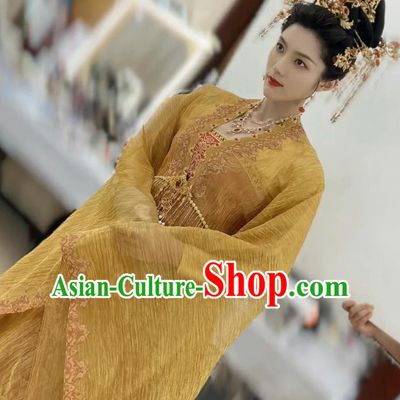 China Ancient Queen Golden Dresses Traditional Hanfu Empress Costumes Romantic TV Series New Life Begins Shangguan Yan Clothing