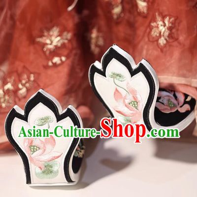 China Traditional Hanfu Embroidered Shoes Handmade Black Shoes Tang Dynasty Princess Lotus Shoes