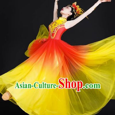 Spring Festival Gala Opening Dance Large Swing Skirt Performance Costumes Modern Dance Costumes Brilliant Chinese Dream Song Accompanying Dance Long Skirt Female