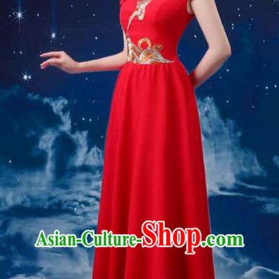 Red Choir Performance Clothing Women Long Skirt Conductor Dress Poetry Recitation Stage Performance Clothing