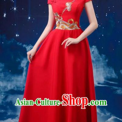 Red Choir Performance Clothing Women Long Skirt Conductor Dress Poetry Recitation Stage Performance Clothing