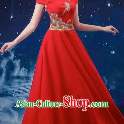Red Choir Performance Clothing Women Long Skirt Conductor Dress Poetry Recitation Stage Performance Clothing