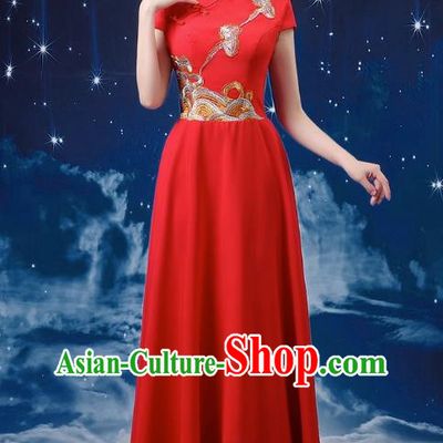 Red Choir Performance Clothing Women Long Skirt Conductor Dress Poetry Recitation Stage Performance Clothing