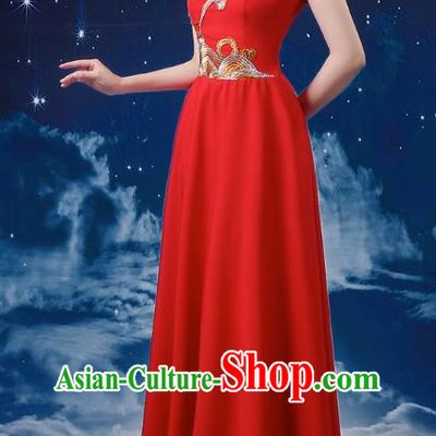 Red Choir Performance Clothing Women Long Skirt Conductor Dress Poetry Recitation Stage Performance Clothing