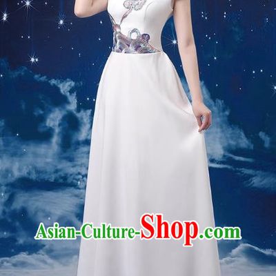 White Choir Costume Female Long Skirt Conductor Dress Poetry Recitation Stage Performance Costume
