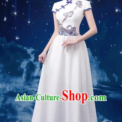 White Choir Costume Female Long Skirt Conductor Dress Poetry Recitation Stage Performance Costume