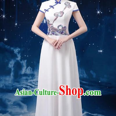 White Choir Costume Female Long Skirt Conductor Dress Poetry Recitation Stage Performance Costume