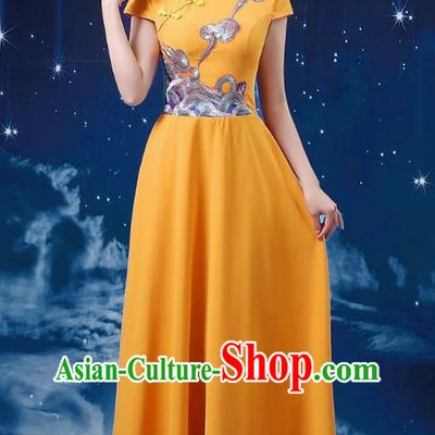 Orange Choir Performance Clothing Women Long Skirt Conductor Dress Poetry Recitation Stage Performance Clothing
