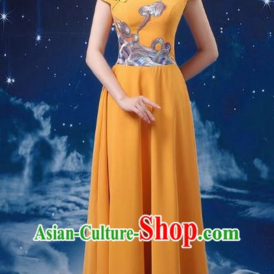 Orange Choir Performance Clothing Women Long Skirt Conductor Dress Poetry Recitation Stage Performance Clothing