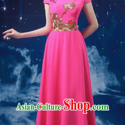 Rose Red Choir Costume Female Long Skirt Conductor Dress Poetry Recitation Stage Performance Costume