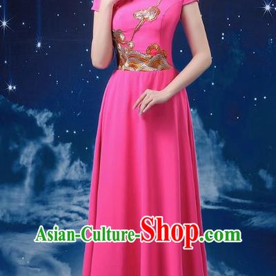 Rose Red Choir Costume Female Long Skirt Conductor Dress Poetry Recitation Stage Performance Costume