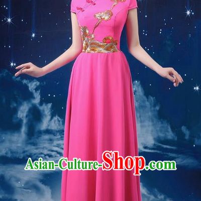 Rose Red Choir Costume Female Long Skirt Conductor Dress Poetry Recitation Stage Performance Costume