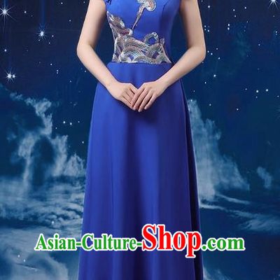 Sapphire Blue Choir Performance Clothing Women Long Skirt Conductor Dress Poetry Recitation Stage Performance Clothing