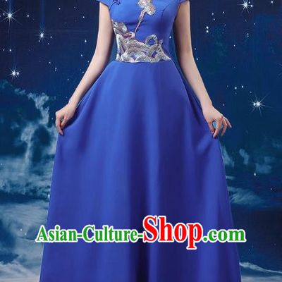 Sapphire Blue Choir Performance Clothing Women Long Skirt Conductor Dress Poetry Recitation Stage Performance Clothing