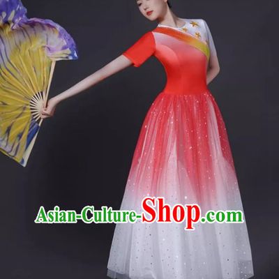 Opening Dance Big Swing Skirt Female Modern Dance Costume Chinese Chorus Dancer Performance Costume In The Lights