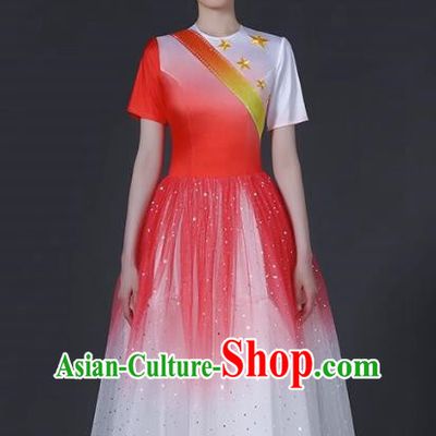 Opening Dance Big Swing Skirt Female Modern Dance Costume Chinese Chorus Dancer Performance Costume In The Lights