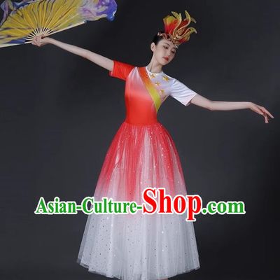Opening Dance Big Swing Skirt Female Modern Dance Costume Chinese Chorus Dancer Performance Costume In The Lights