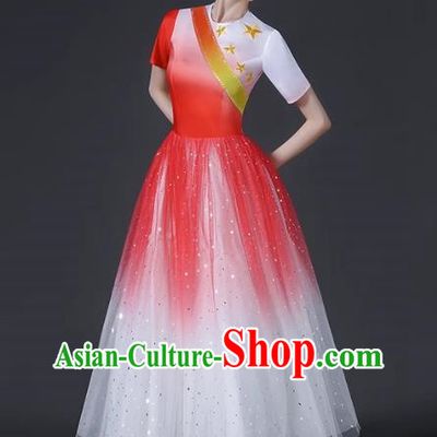 Opening Dance Big Swing Skirt Female Modern Dance Costume Chinese Chorus Dancer Performance Costume In The Lights