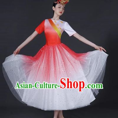 Opening Dance Big Swing Skirt Female Modern Dance Costume Chinese Chorus Dancer Performance Costume In The Lights