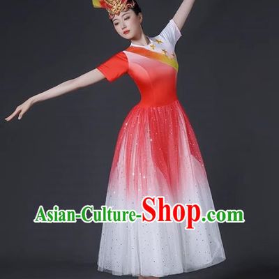 Opening Dance Big Swing Skirt Female Modern Dance Costume Chinese Chorus Dancer Performance Costume In The Lights