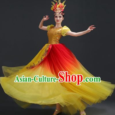 Opening Dance Big Swing Skirt Performance Costume Female Dancer Big Skirt Blessing Motherland Dance Costume Modern Long Skirt