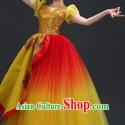 Opening Dance Big Swing Skirt Performance Costume Female Dancer Big Skirt Blessing Motherland Dance Costume Modern Long Skirt