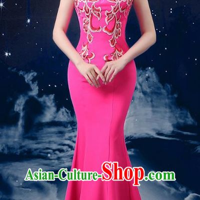 Pink Choir Costume Femininity Stage Performance Costume Conductor Catwalk Cheongsam Skirt Fishtail Blue and White Porcelain Dress