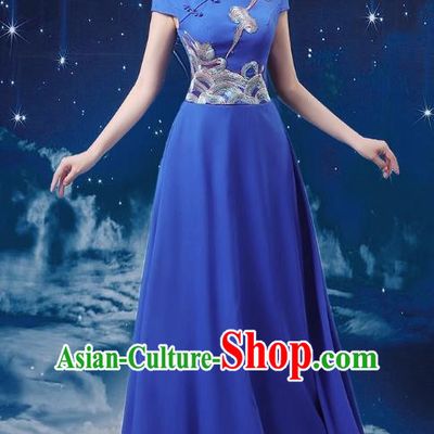 Sapphire Blue Choir Performance Clothing Women Long Skirt Conductor Dress Poetry Recitation Stage Performance Clothing