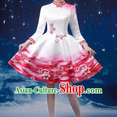 Red Modern Dance Costume Fashion Opening Dance Tutu Skirt Performance Costume Dancer Skirt Square Dance Costume Women Suit