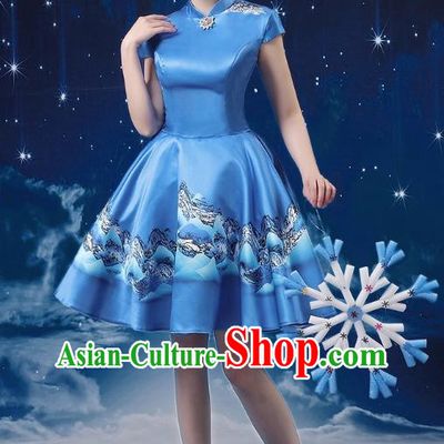 Blue Modern Dance Costume Fashion Opening Dance Tutu Skirt Performance Costume Dancer Skirt Square Dance Costume Women Suit
