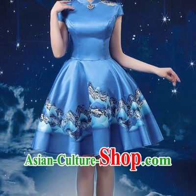 Blue Modern Dance Costume Fashion Opening Dance Tutu Skirt Performance Costume Dancer Skirt Square Dance Costume Women Suit