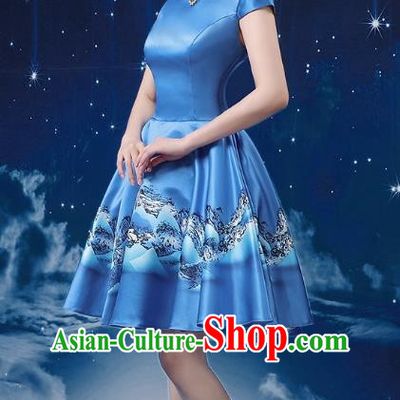 Blue Modern Dance Costume Fashion Opening Dance Tutu Skirt Performance Costume Dancer Skirt Square Dance Costume Women Suit