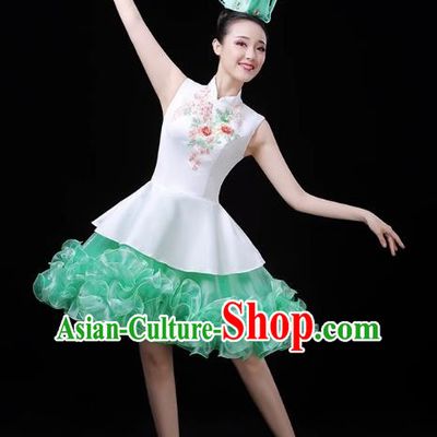 Green Modern Dance Costume Fashion Opening Dance Costume Chorus Singing Dancer Skirt Square Dance Costume Female