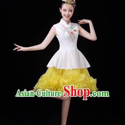 Yellow Modern Dance Costume Fashion Opening Dance Costume Chorus Singing Dancer Skirt Square Dance Costume Female