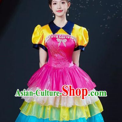 Modern Dance Costumes Fashion Chorus Performance Costumes Female Dancer Square Dance Dress Fluffy Opening Dance Performance Costumes