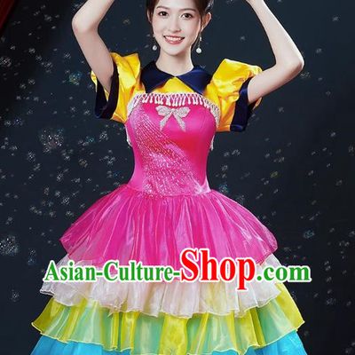 Modern Dance Costumes Fashion Chorus Performance Costumes Female Dancer Square Dance Dress Fluffy Opening Dance Performance Costumes