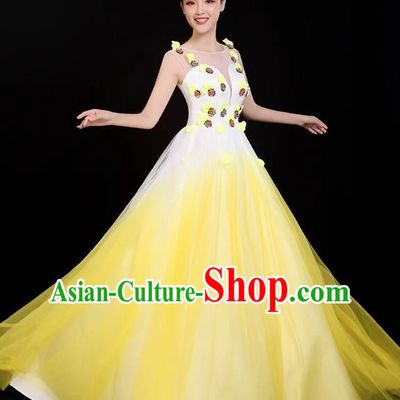 Yellow Opening Dance Large Swing Skirt Performance Costume New Cantata Long Skirt Accompanying Dance Costume Female Modern Dance